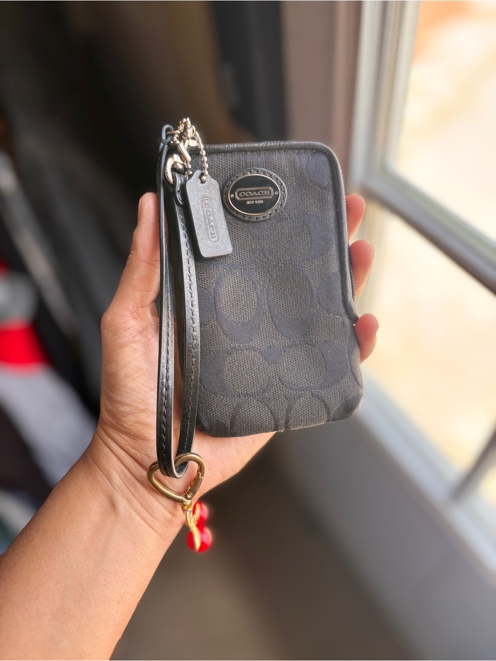 Coach Black Signature Wristlet Phone Case